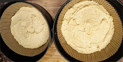 Place the batter into your non-stick paper-lined baking cake tins Sugar Free Tiramisu